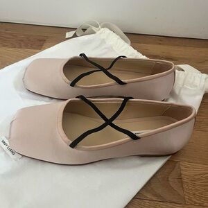 Sandy Liang Light Pink Flats with Black Straps